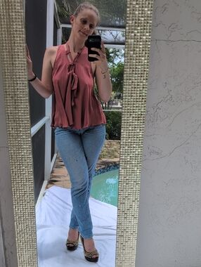 Free People Dusty Rose Tie-Neck Sleeveless Blouse